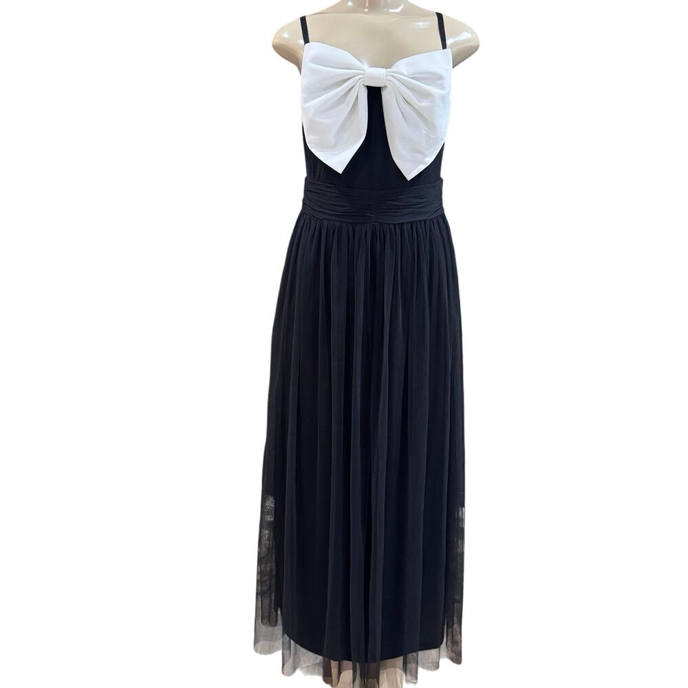 Lovely Grace Black Strappy Mesh Maxi Dress with Bow Whimsigoth Romantic Medium